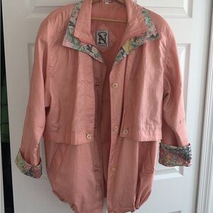 Pink Floral Trim Bomber Jacket